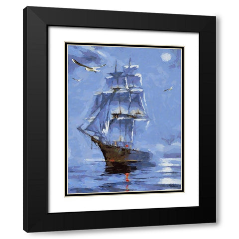 Old Sailboat Black Modern Wood Framed Art Print with Double Matting by Medeiros, Celito