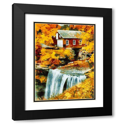 Mill by the River Black Modern Wood Framed Art Print with Double Matting by Medeiros, Celito