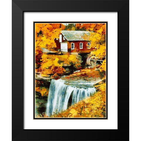 Mill by the River Black Modern Wood Framed Art Print with Double Matting by Medeiros, Celito