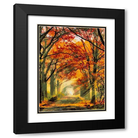 Autumn Road Black Modern Wood Framed Art Print with Double Matting by Medeiros, Celito