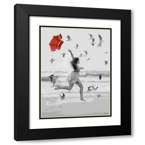 Girl with Red Umbrella I Black Modern Wood Framed Art Print with Double Matting by Medeiros, Celito