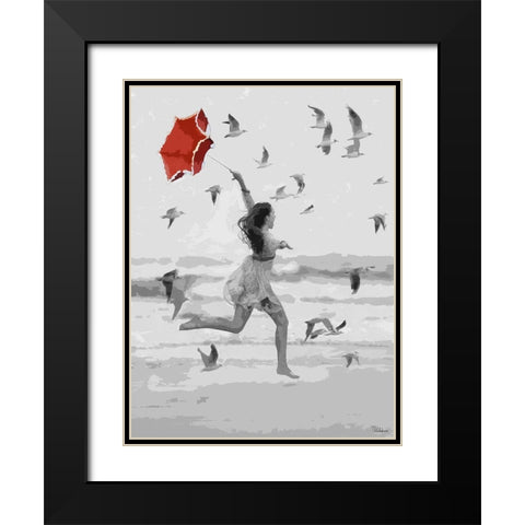 Girl with Red Umbrella I Black Modern Wood Framed Art Print with Double Matting by Medeiros, Celito