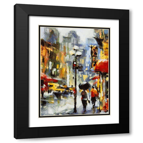 New York street Black Modern Wood Framed Art Print with Double Matting by Medeiros, Celito