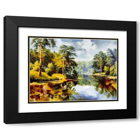 Landscape with Lake Black Modern Wood Framed Art Print with Double Matting by Medeiros, Celito