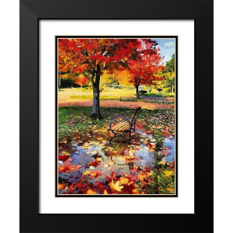 Bench in Park after the Rain Black Modern Wood Framed Art Print with Double Matting by Medeiros, Celito