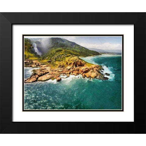 Watterfall on Island Black Modern Wood Framed Art Print with Double Matting by Medeiros, Celito