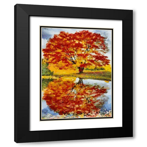 Colorful Tree Black Modern Wood Framed Art Print with Double Matting by Medeiros, Celito
