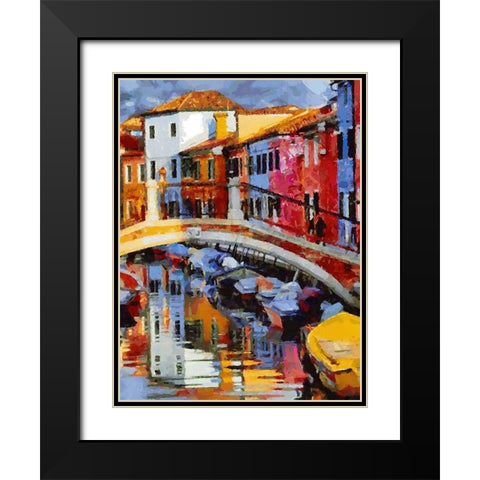 Boats with colorful Houses V Black Modern Wood Framed Art Print with Double Matting by Medeiros, Celito