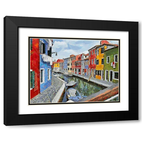 Boats with colorful Houses VIII Black Modern Wood Framed Art Print with Double Matting by Medeiros, Celito