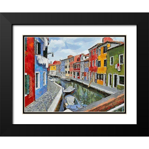 Boats with colorful Houses VIII Black Modern Wood Framed Art Print with Double Matting by Medeiros, Celito