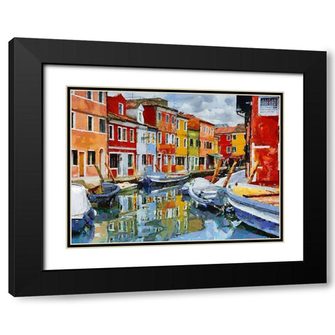 Boats with colorful Houses IX Black Modern Wood Framed Art Print with Double Matting by Medeiros, Celito