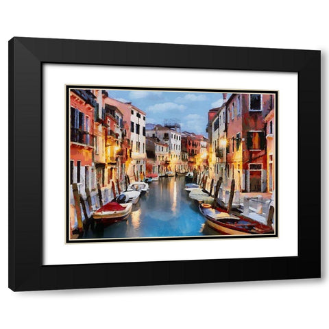 Boats with colorful Houses X Black Modern Wood Framed Art Print with Double Matting by Medeiros, Celito