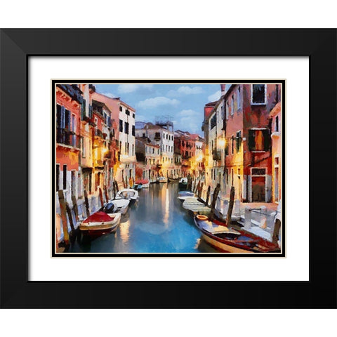 Boats with colorful Houses X Black Modern Wood Framed Art Print with Double Matting by Medeiros, Celito