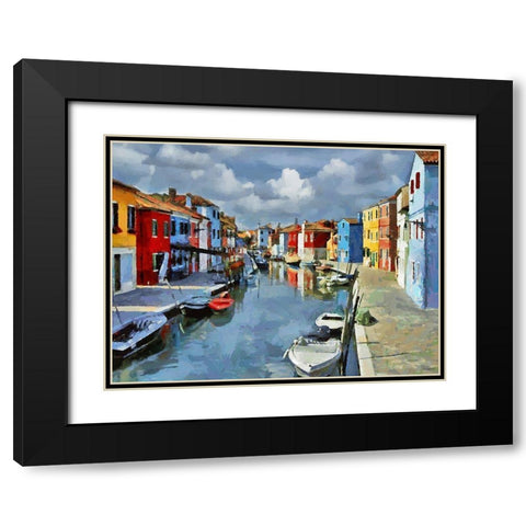 Boats with colorful Houses XII Black Modern Wood Framed Art Print with Double Matting by Medeiros, Celito