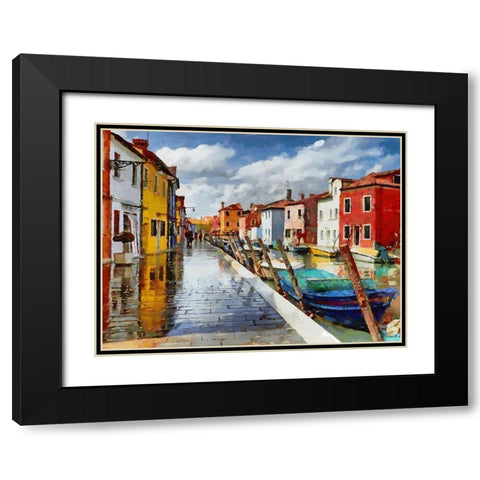 Boats with colorful Houses XIV Black Modern Wood Framed Art Print with Double Matting by Medeiros, Celito