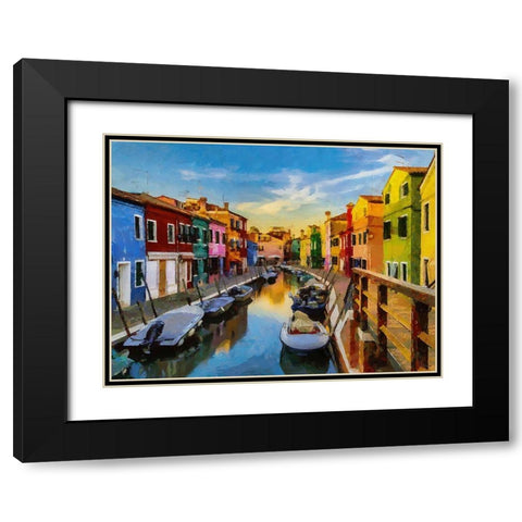 Boats with colorful Houses XV Black Modern Wood Framed Art Print with Double Matting by Medeiros, Celito