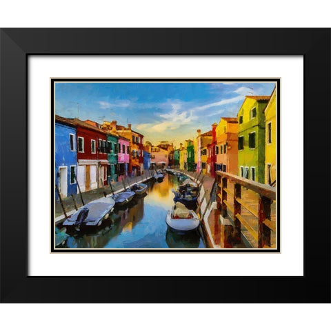 Boats with colorful Houses XV Black Modern Wood Framed Art Print with Double Matting by Medeiros, Celito