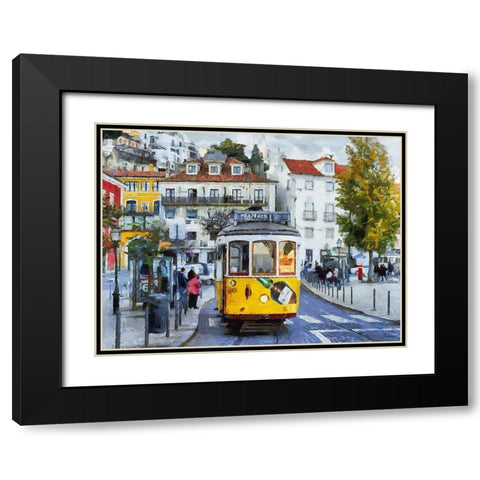 Yellow Tram Black Modern Wood Framed Art Print with Double Matting by Medeiros, Celito