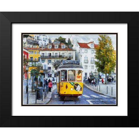Yellow Tram Black Modern Wood Framed Art Print with Double Matting by Medeiros, Celito