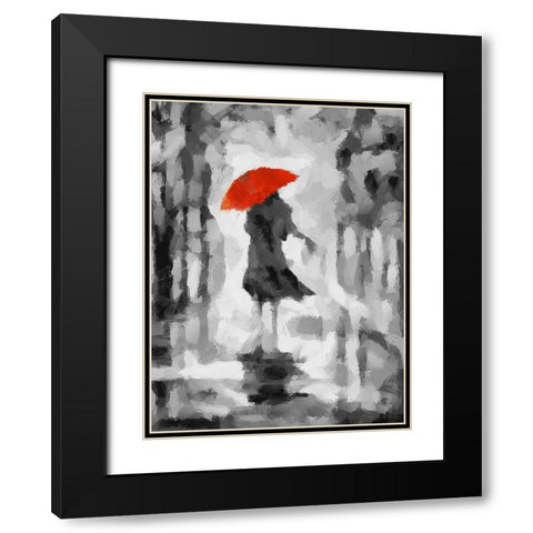 Girl with Red Umbrella II Black Modern Wood Framed Art Print with Double Matting by Medeiros, Celito