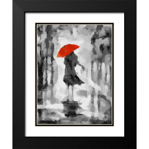 Girl with Red Umbrella II Black Modern Wood Framed Art Print with Double Matting by Medeiros, Celito