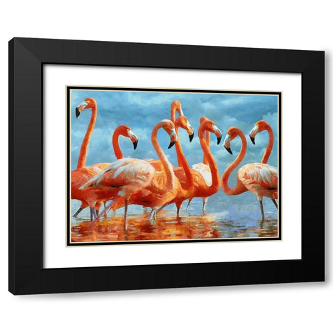 Flamingo Black Modern Wood Framed Art Print with Double Matting by Medeiros, Celito