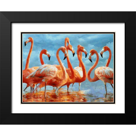 Flamingo Black Modern Wood Framed Art Print with Double Matting by Medeiros, Celito