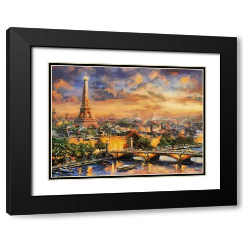 Paris on the Evening Black Modern Wood Framed Art Print with Double Matting by Medeiros, Celito