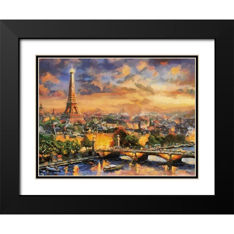 Paris on the Evening Black Modern Wood Framed Art Print with Double Matting by Medeiros, Celito