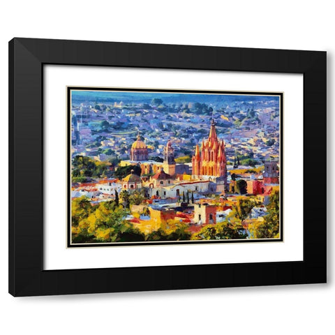 Old city Black Modern Wood Framed Art Print with Double Matting by Medeiros, Celito