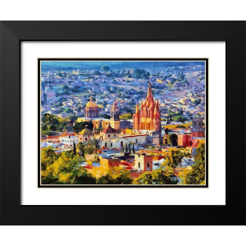 Old city Black Modern Wood Framed Art Print with Double Matting by Medeiros, Celito