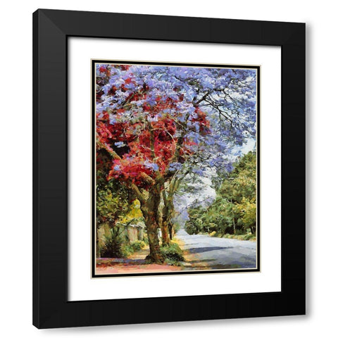 Road with flowering Trees Black Modern Wood Framed Art Print with Double Matting by Medeiros, Celito