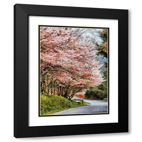 Road with flowering Trees II Black Modern Wood Framed Art Print with Double Matting by Medeiros, Celito