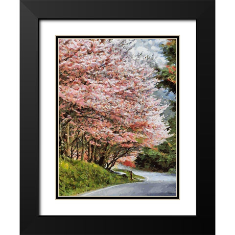 Road with flowering Trees II Black Modern Wood Framed Art Print with Double Matting by Medeiros, Celito