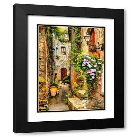 Old Town Flowers Black Modern Wood Framed Art Print with Double Matting by Medeiros, Celito