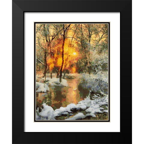 Snow Pond in Winter II Black Modern Wood Framed Art Print with Double Matting by Medeiros, Celito