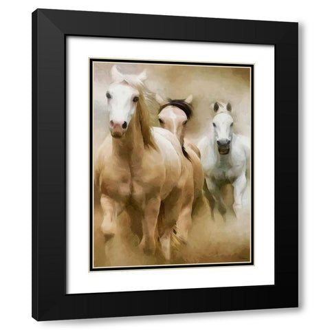 White Running Horses Black Modern Wood Framed Art Print with Double Matting by Medeiros, Celito