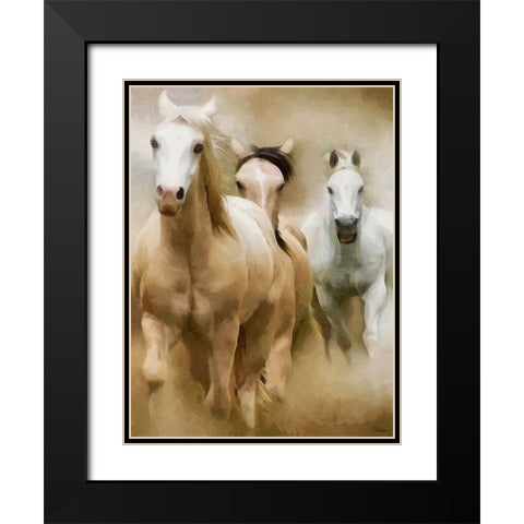 White Running Horses Black Modern Wood Framed Art Print with Double Matting by Medeiros, Celito