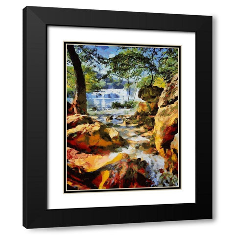 Watterfall with Rocks Black Modern Wood Framed Art Print with Double Matting by Medeiros, Celito