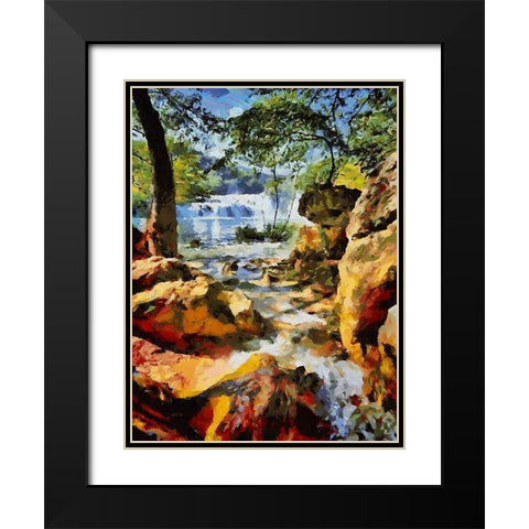 Watterfall with Rocks Black Modern Wood Framed Art Print with Double Matting by Medeiros, Celito