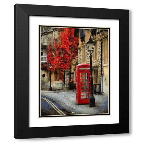 Phone Booth in London Black Modern Wood Framed Art Print with Double Matting by Medeiros, Celito