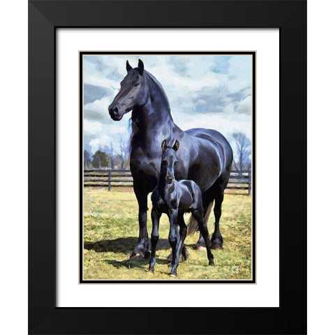 Mare with Foal Black Modern Wood Framed Art Print with Double Matting by Medeiros, Celito
