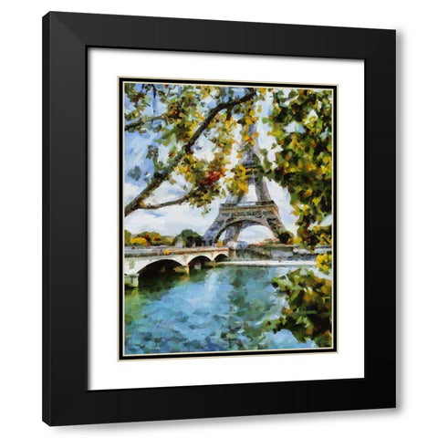 Eifell Tower view from the Lake Black Modern Wood Framed Art Print with Double Matting by Medeiros, Celito