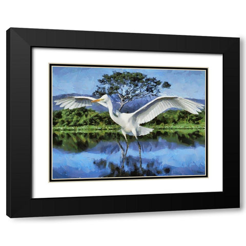 Storks on the Lake II Black Modern Wood Framed Art Print with Double Matting by Medeiros, Celito