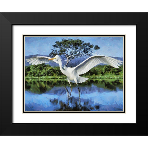 Storks on the Lake II Black Modern Wood Framed Art Print with Double Matting by Medeiros, Celito