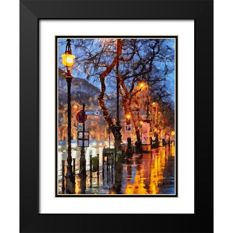 Street with Lamps Black Modern Wood Framed Art Print with Double Matting by Medeiros, Celito