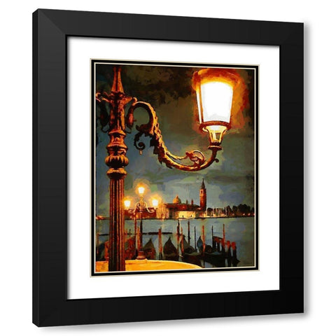 Venice in the Night Black Modern Wood Framed Art Print with Double Matting by Medeiros, Celito