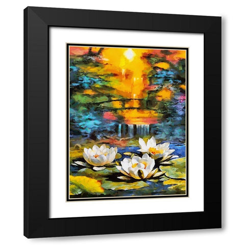 Three Watterlilies Black Modern Wood Framed Art Print with Double Matting by Medeiros, Celito