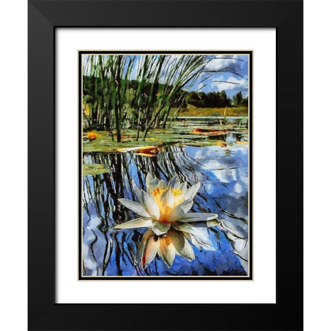 Watterlilly Black Modern Wood Framed Art Print with Double Matting by Medeiros, Celito