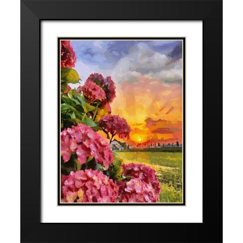 Sunset with Pink Flowers I Black Modern Wood Framed Art Print with Double Matting by Medeiros, Celito